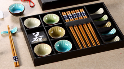 竹筷子、陶瓷架、陶瓷碟子餐具套裝