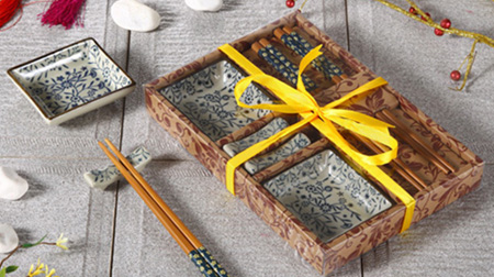 竹筷子、陶瓷架、陶瓷碟子餐具套裝