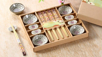 手繪陶瓷碟、筷架、筷子餐具套裝