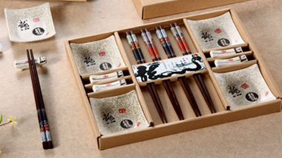 木筷子、陶瓷架、陶瓷碟子餐具套裝