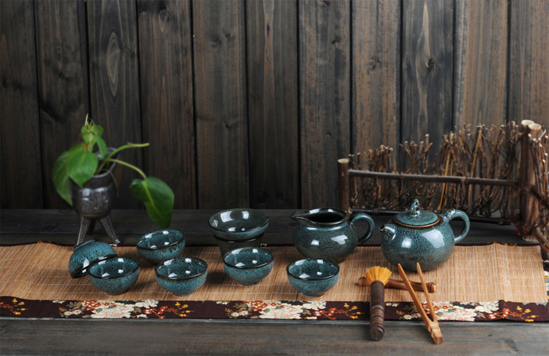 藍天目釉龍頭壺9入