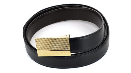 S.T.Dupont法國都彭鉆石菱角飾紋鈀金板扣皮帶6990120G