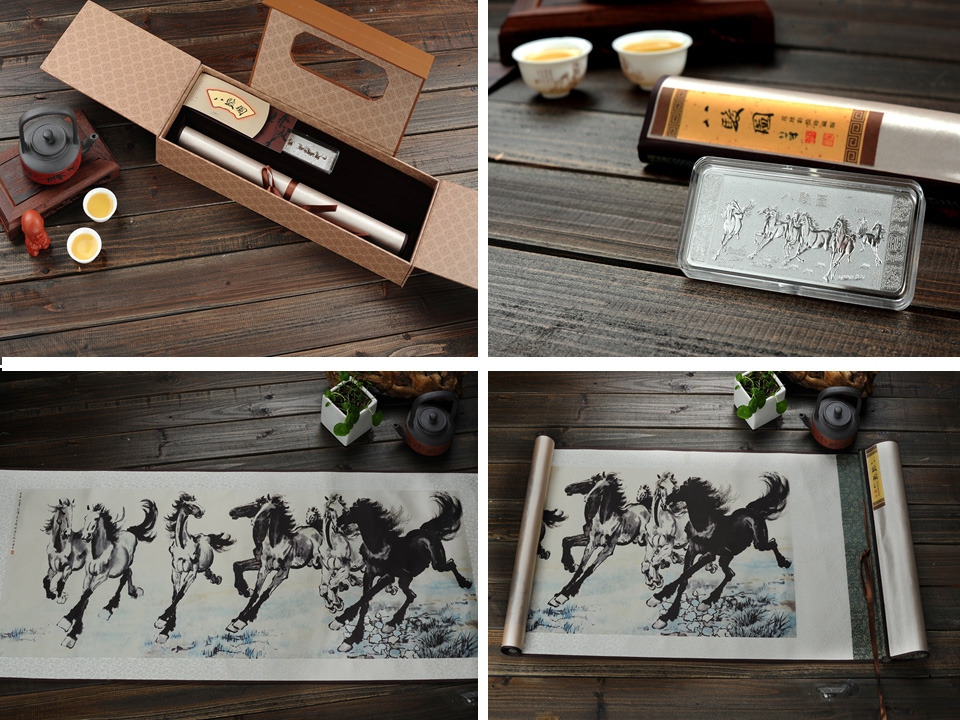 真絲彩繪長(zhǎng)卷《八駿圖》