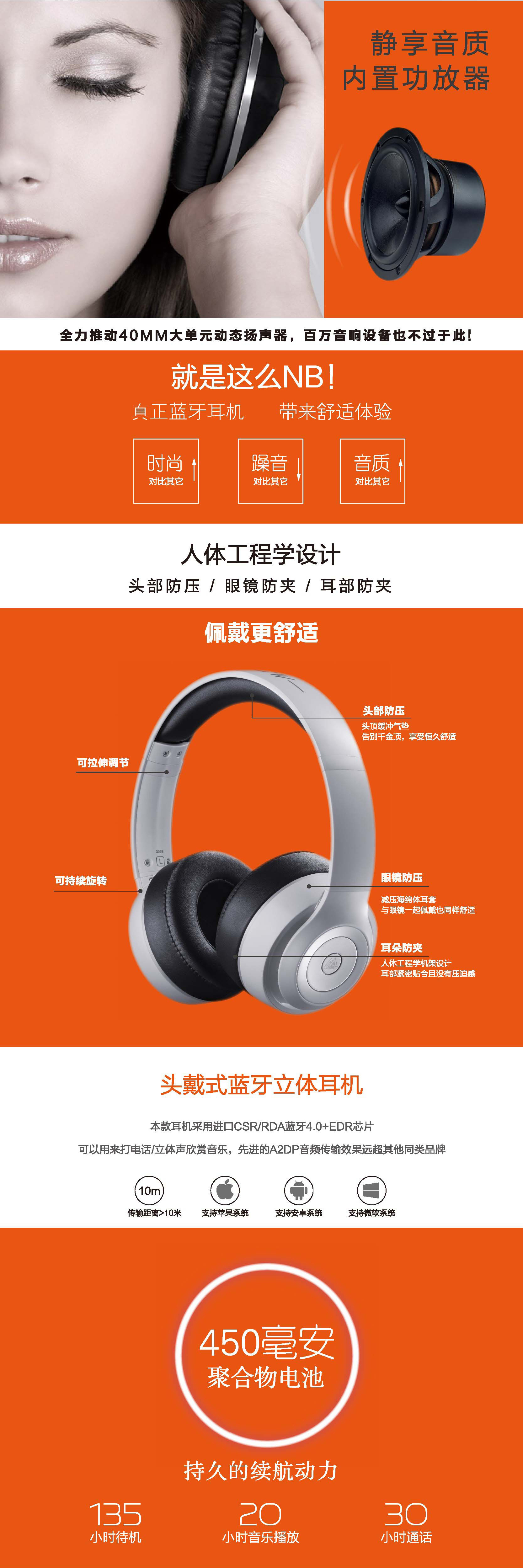 MARROW405藍(lán)牙頭戴式重低音 音樂無線耳機(jī)手機(jī)立體聲