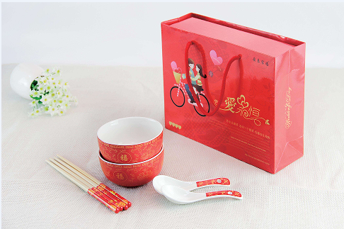 百年好合（抽拉式）碗、筷子 婚慶、節(jié)日喜慶禮品