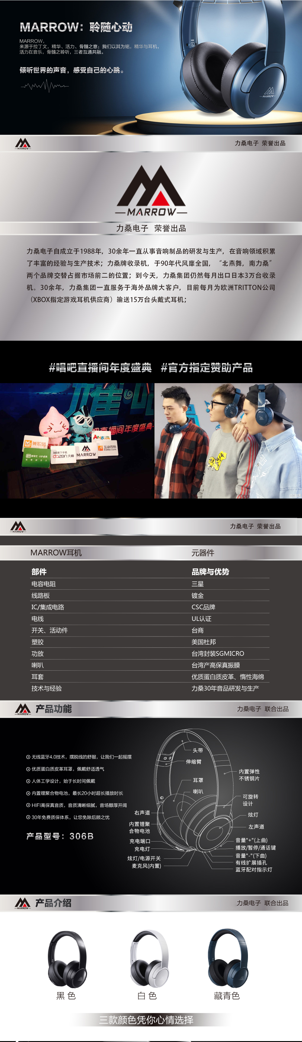 MARROW306B頭戴式藍(lán)牙耳機(jī)4.0 立體聲無線耳麥