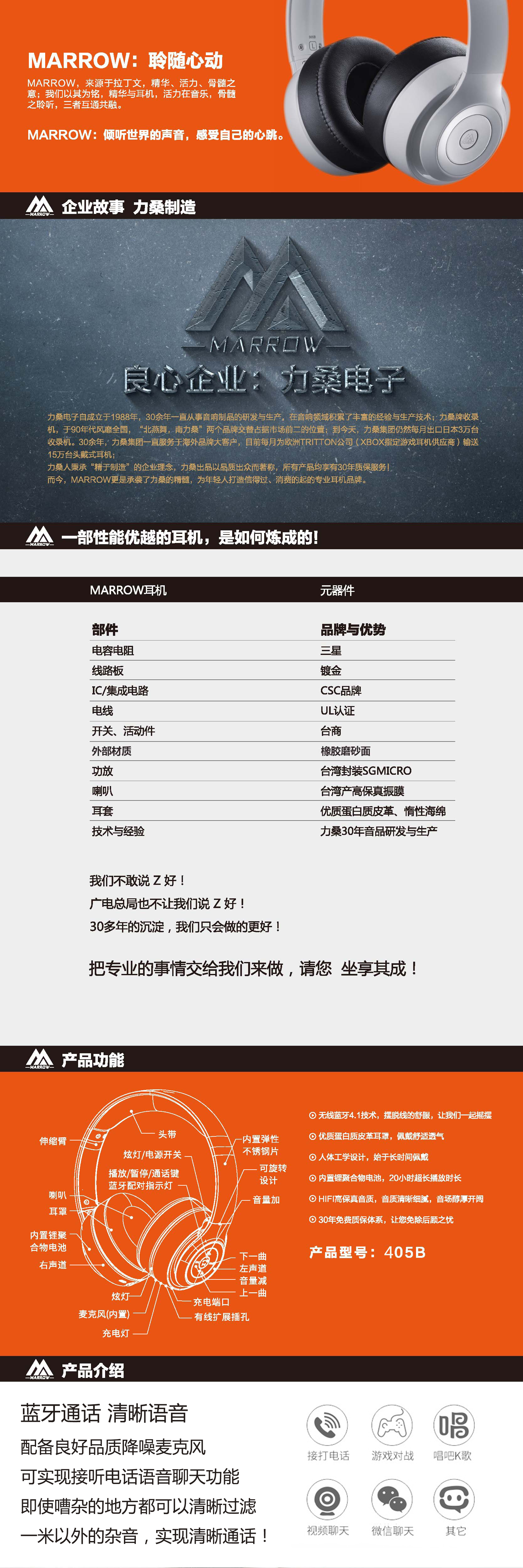 MARROW405藍(lán)牙頭戴式重低音 音樂無線耳機(jī)手機(jī)立體聲