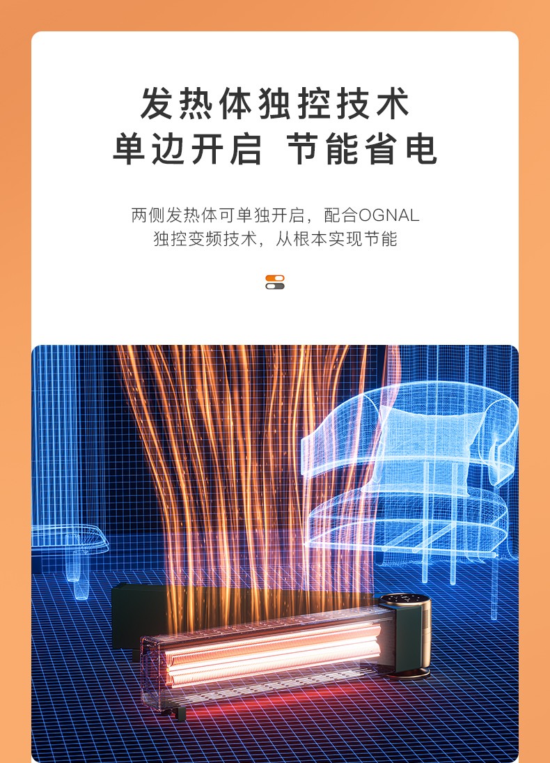 英國OGNAL石墨烯踢腳線取暖器節(jié)能家用電暖氣省電速熱折疊電暖器