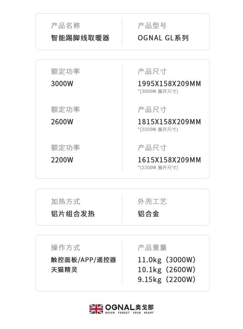 英國OGNAL石墨烯踢腳線取暖器節(jié)能家用電暖氣省電速熱折疊電暖器
