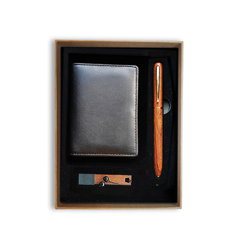 頭層牛皮名片包 紫光檀/酸枝木U盤+水筆